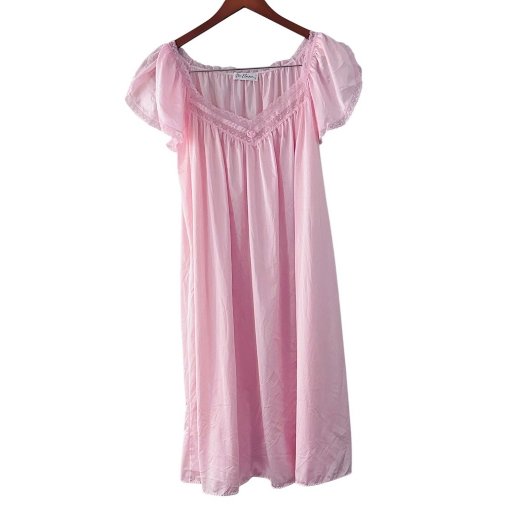 Vintage Miss Elaine Nightgown Small Pink Lace Trim Antron Nylon Union Made 1970